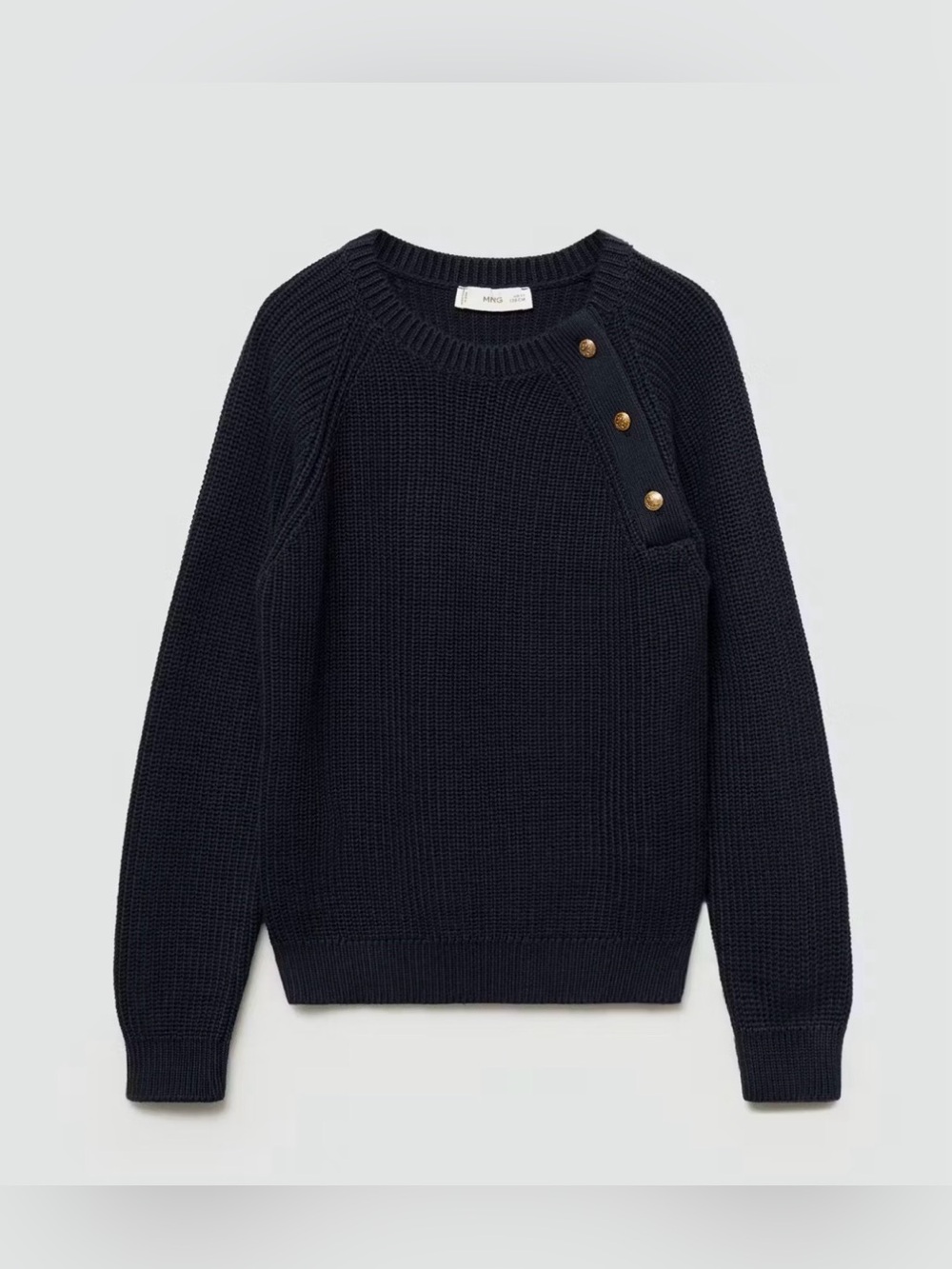 Mango Girls Navy Knit Sweater with Gold Buttons Detail (Size: 11-12)
